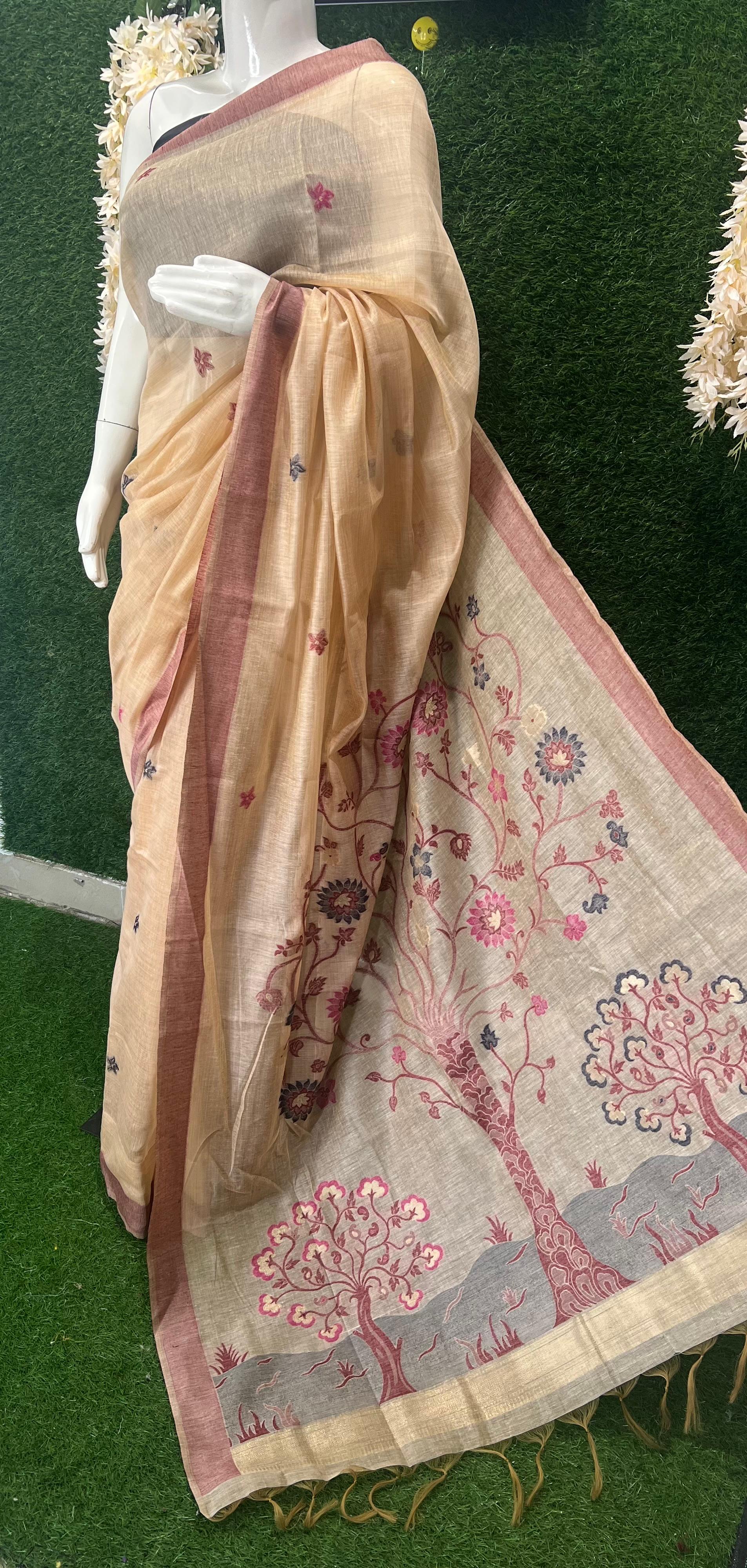 Meghnna Tussar Designer Saree with Floral Prints