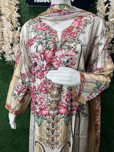 Viscose Digital Printed 3 Piece Suit With Real Mirror Work