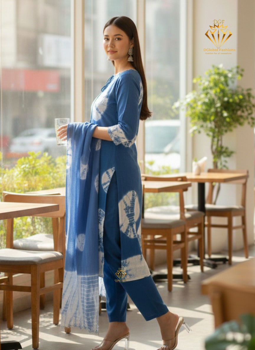 Hand-Dyed Cotton Shibori Print Suit Set