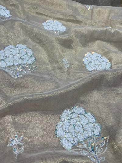 Lucknowi Chikankari Tissue Shimmer Kurta Dupatta Set with Cutdana, Pearl & Sequin Handwork