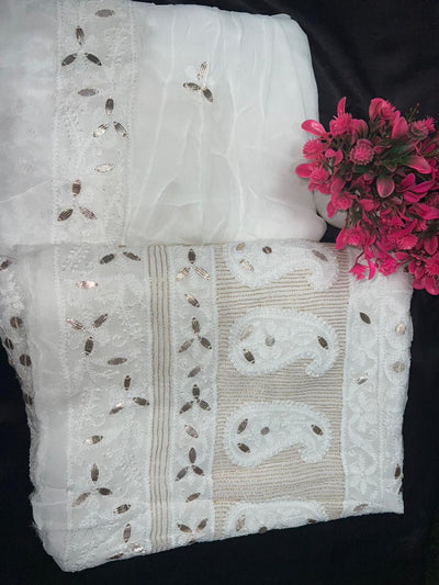 Viscose Georgette Lucknowi Chikankari Unstitched Suit Set with Kasab Gota Patti Work