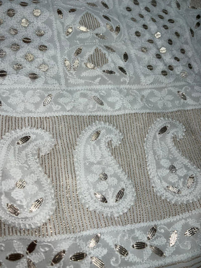 Viscose Georgette Lucknowi Chikankari Unstitched Suit Set with Kasab Gota Patti Work