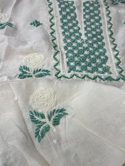 Lucknowi Chikankari Kurta & Dupatta Set in Mulmul Chanderi with Pearl & Cutdana Embroidery