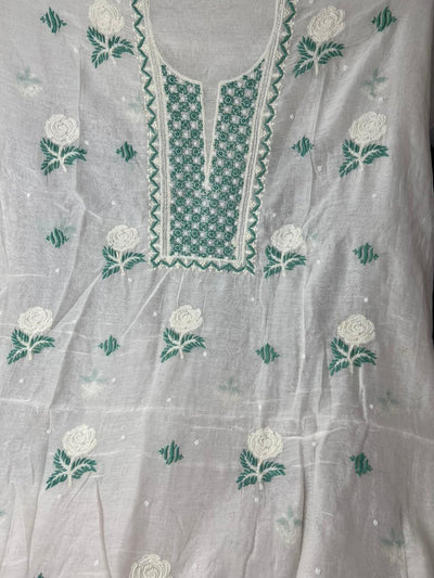 Lucknowi Chikankari Kurta & Dupatta Set in Mulmul Chanderi with Pearl & Cutdana Embroidery