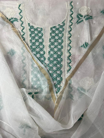 Lucknowi Chikankari Kurta & Dupatta Set in Mulmul Chanderi with Pearl & Cutdana Embroidery