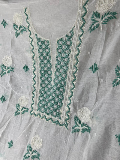 Lucknowi Chikankari Kurta & Dupatta Set in Mulmul Chanderi with Pearl & Cutdana Embroidery