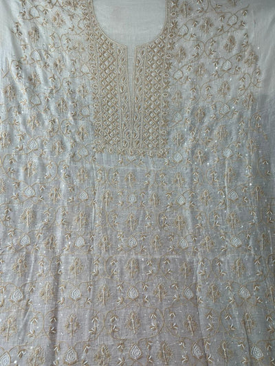 Mul Chanderi 2 Taar Lucknowi Chikankari full jaal Kurta with Dupatta Set
