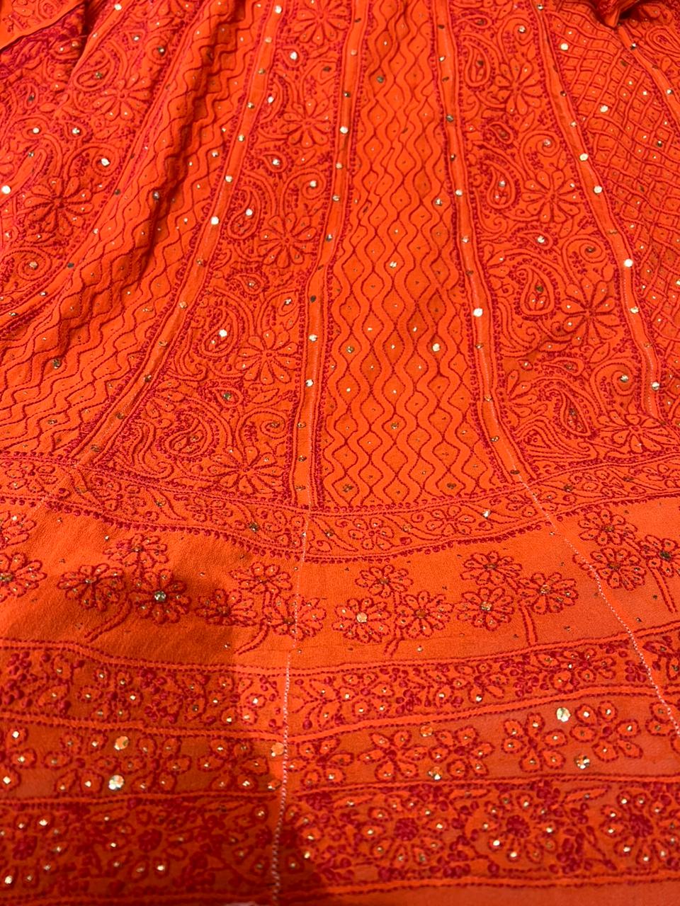 Premium Pure Georgette Lucknowi Chikankari Anarkali Set with Mukaish Work