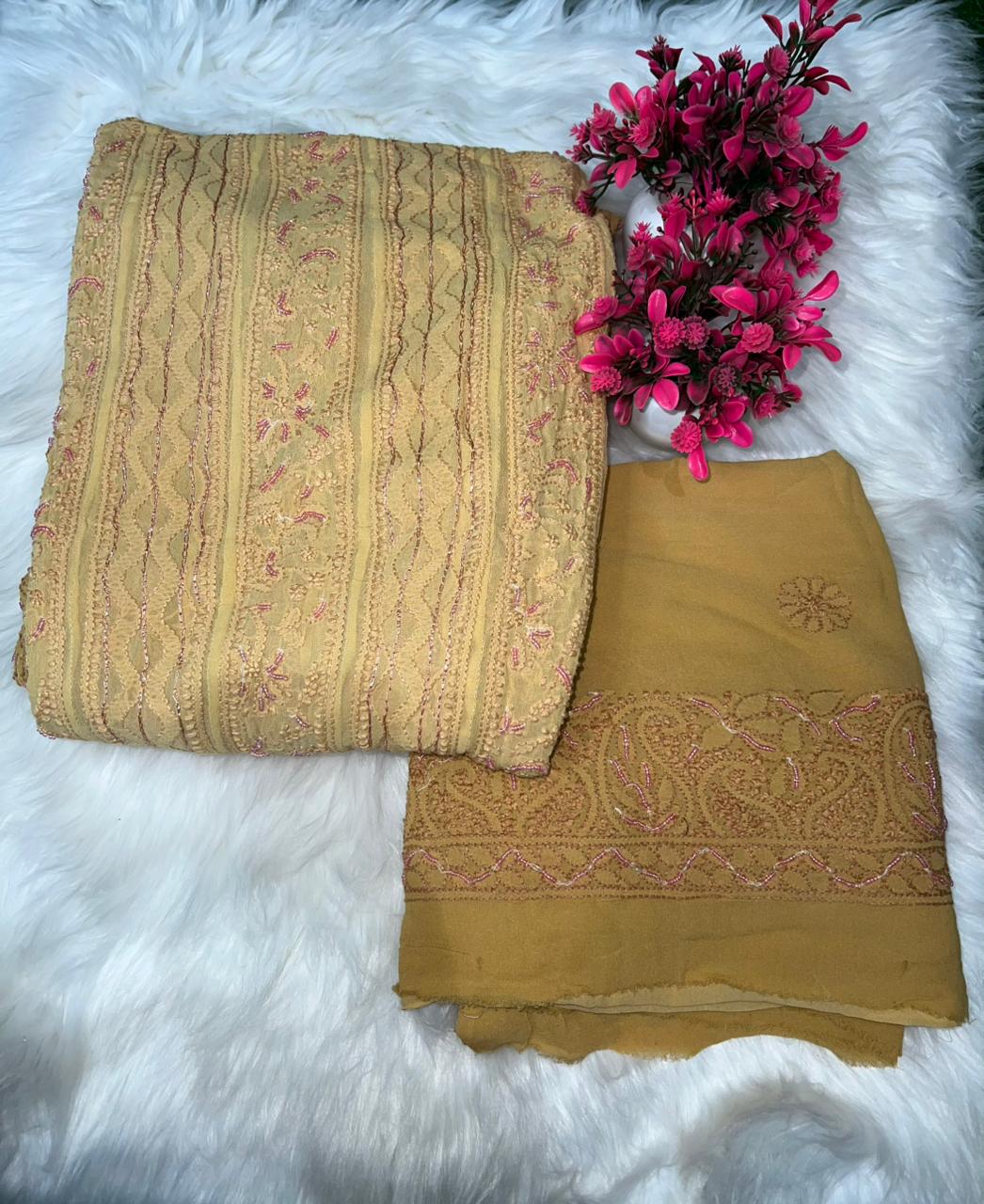 Designer Pearl Work Lucknowi Chikankari Anarkali Suit