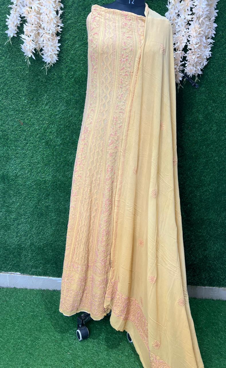 Designer Pearl Work Lucknowi Chikankari Anarkali Suit