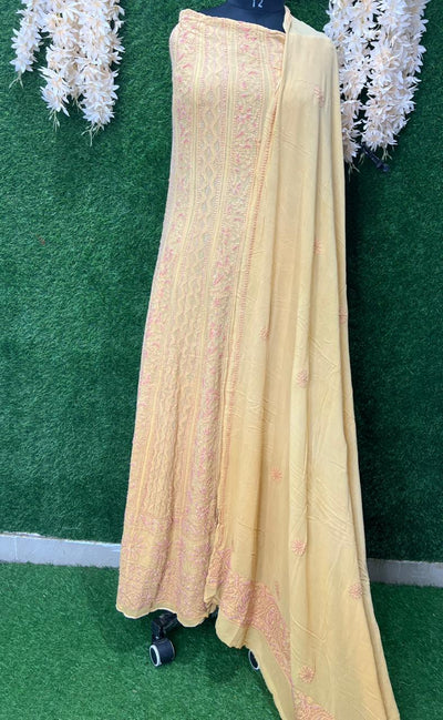 Designer Pearl Work Lucknowi Chikankari Anarkali Suit