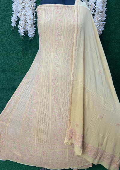 Designer Pearl Work Lucknowi Chikankari Anarkali Suit