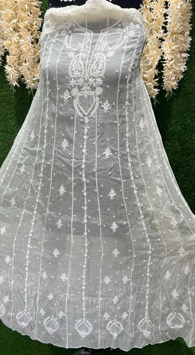 Mul Chanderi A-Line Anarkali with Dupatta featuring Pearl & Cutdana Work