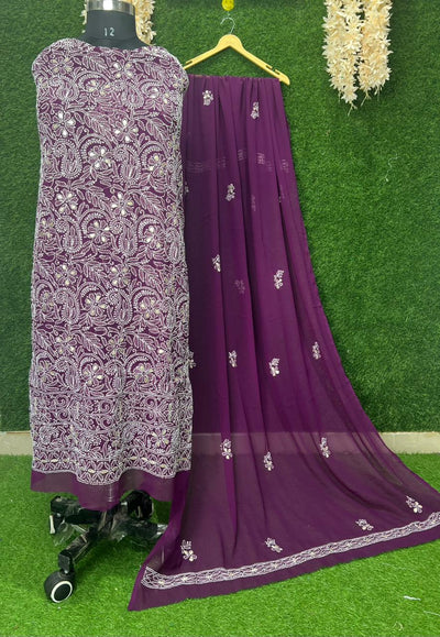 Unstitched Lucknowi Chikankari Suit Set with Gota Patti Handwork