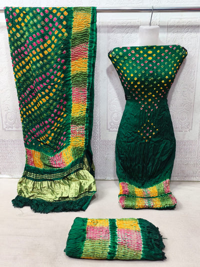 Hand-Dyed Lagdi Patta Modal Silk Suit Set with Multi Shibori & Multi Bandhej Dupatta