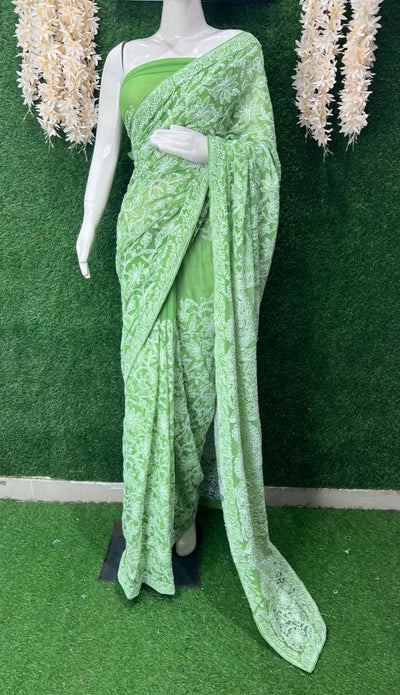 Lucknowi Chikankari Full Jaal Georgette Saree