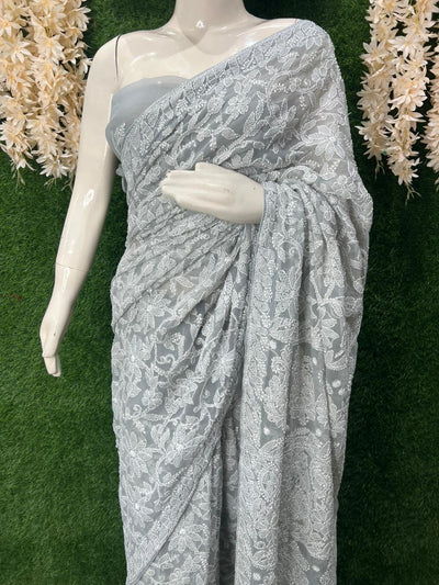 Lucknowi Chikankari Full Jaal Georgette Saree
