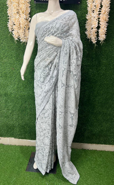Lucknowi Chikankari Full Jaal Georgette Saree