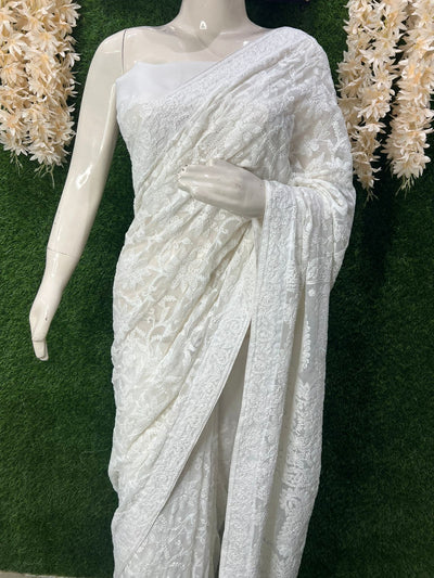 Lucknowi Chikankari Full Jaal Georgette Saree