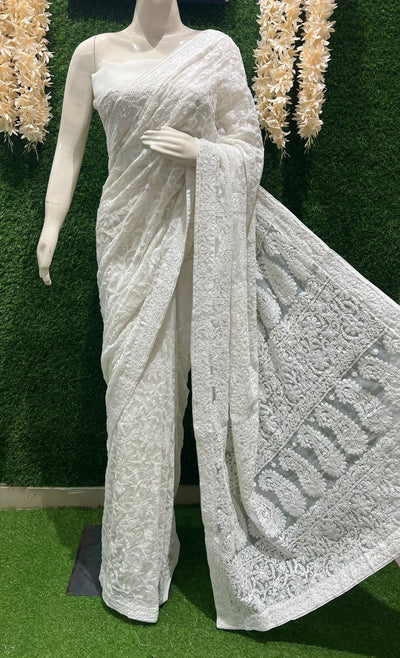 Lucknowi Chikankari Full Jaal Georgette Saree