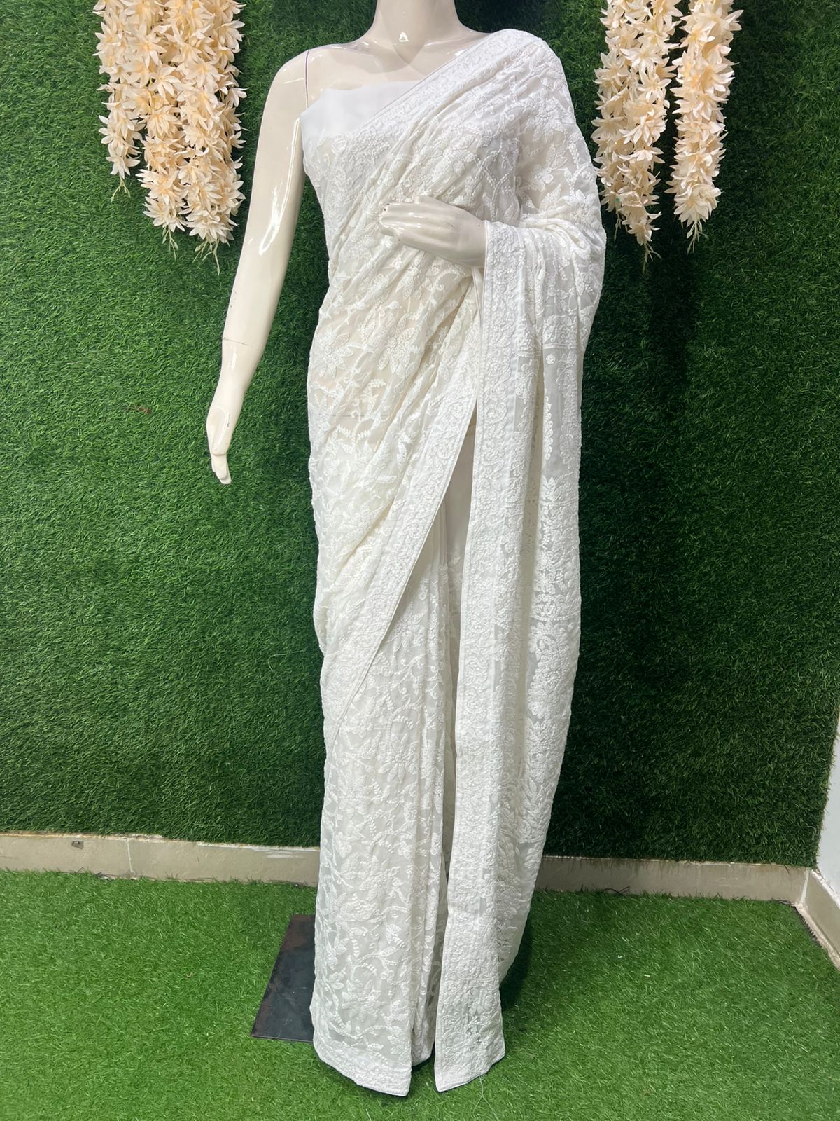 Lucknowi Chikankari Full Jaal Georgette Saree
