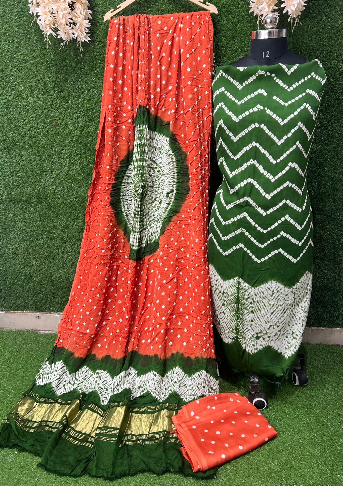 Modal Silk Hand Shibori Leheriya Bandhej Unstitched Suit Set