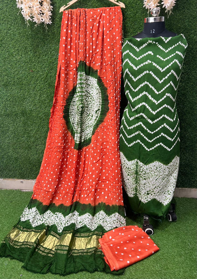 Modal Silk Hand Shibori Leheriya Bandhej Unstitched Suit Set