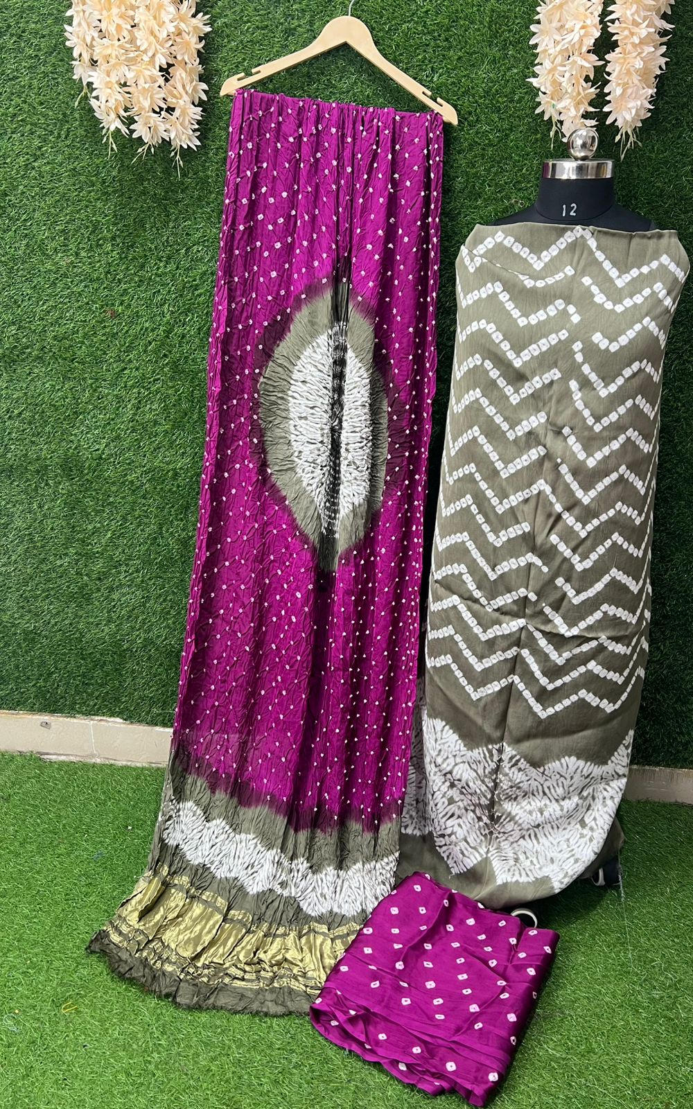 Modal Silk Hand Shibori Leheriya Bandhej Unstitched Suit Set