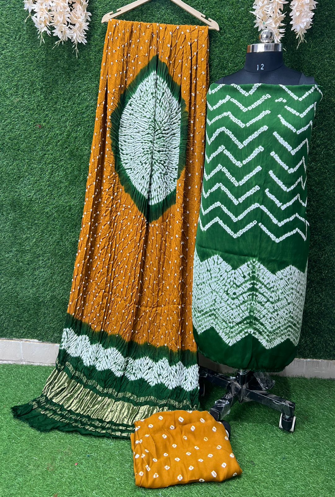 Modal Silk Hand Shibori Leheriya Bandhej Unstitched Suit Set