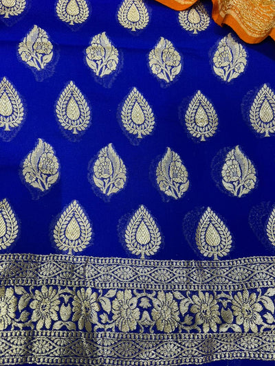 Pure Handloom Banarsi Khaddi Georgette Unstitched Suit with Zari Work