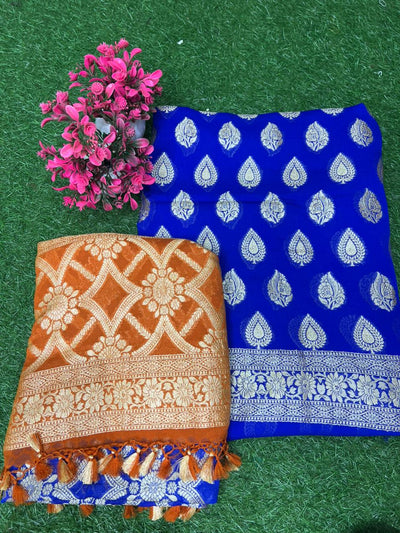 Pure Handloom Banarsi Khaddi Georgette Unstitched Suit with Zari Work