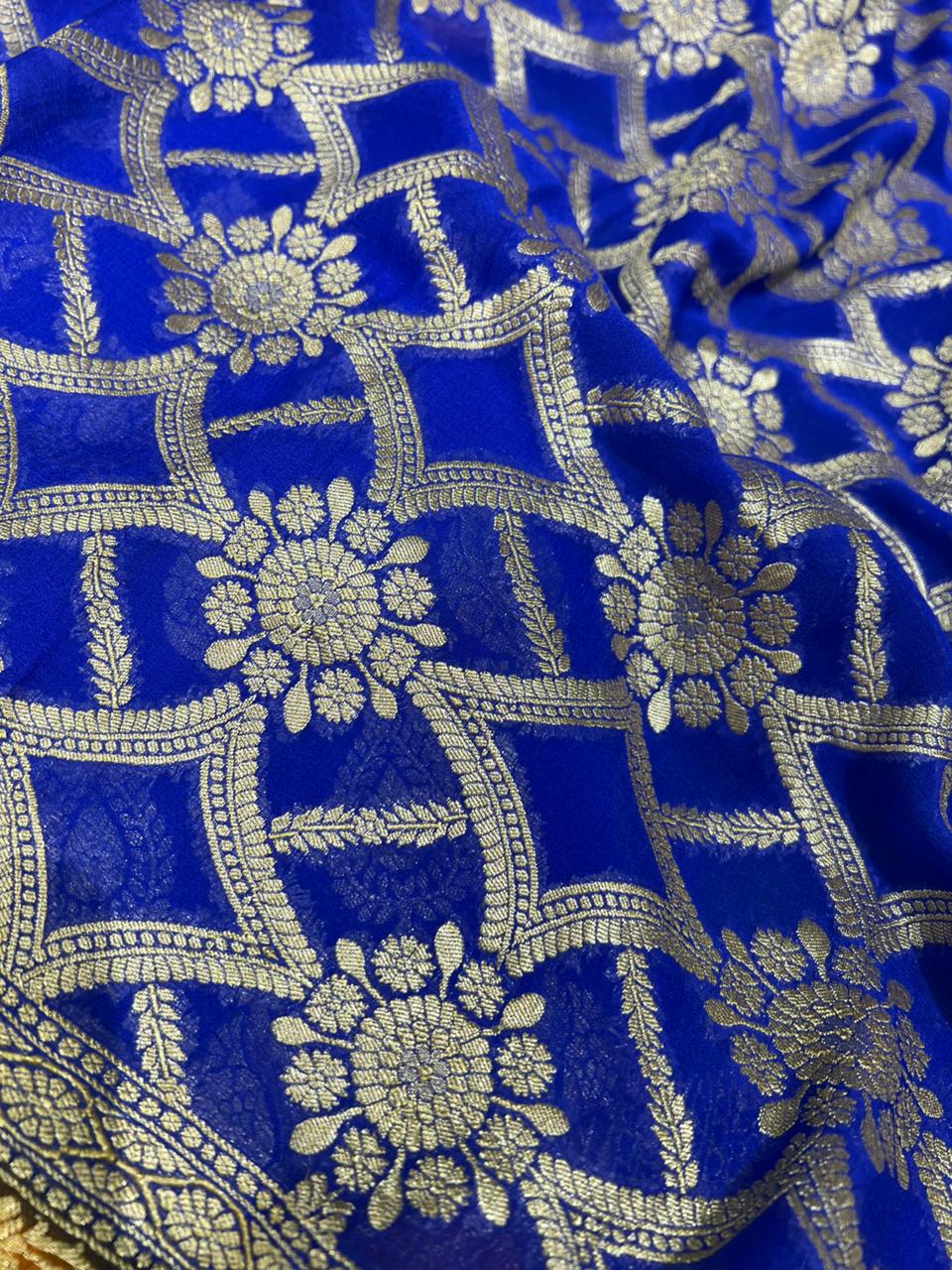 Pure Handloom Banarsi Khaddi Georgette Unstitched Suit with Zari Work