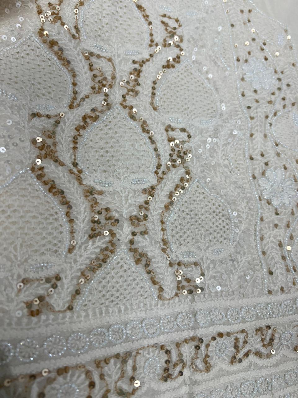 Mul Chanderi Lucknowi Chikankari Unstitched Suit with Hand Jaali & Sequin Work