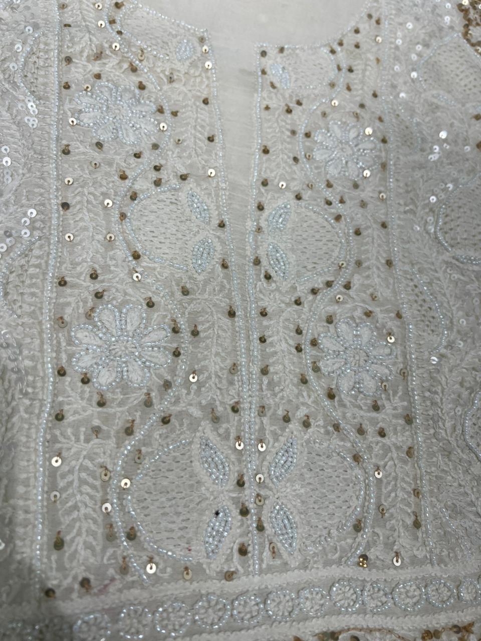 Mul Chanderi Lucknowi Chikankari Unstitched Suit with Hand Jaali & Sequin Work