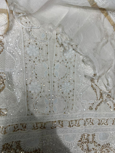 Mul Chanderi Lucknowi Chikankari Unstitched Suit with Hand Jaali & Sequin Work