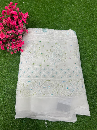 Lucknowi Chikankari Kurta with Cutdana & Sequin Hand Embroidery