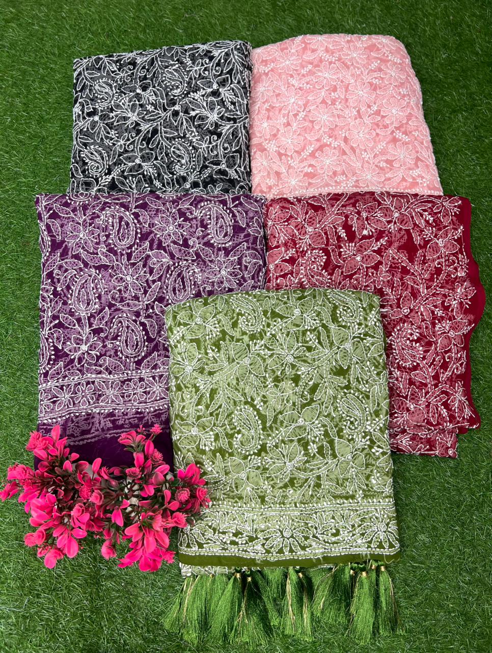 Lucknowi Chikankari Full Jaal Hand Embroidered Georgette Dupatta