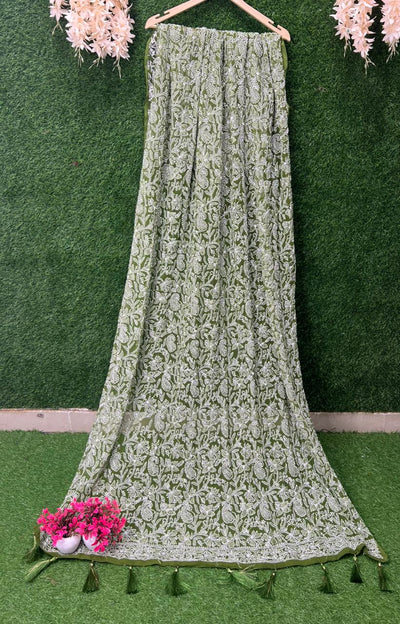 Lucknowi Chikankari Full Jaal Hand Embroidered Georgette Dupatta