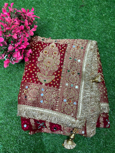 Georgette Rai Bandhej Dupatta with Handmade Zari Weaving