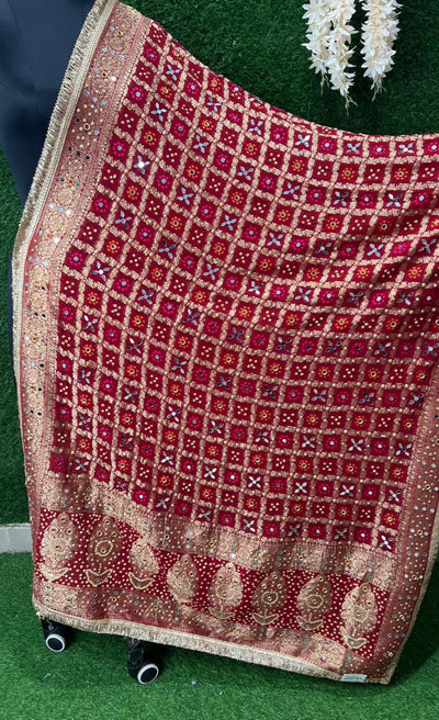 Georgette Rai Bandhej Dupatta with Handmade Zari Weaving