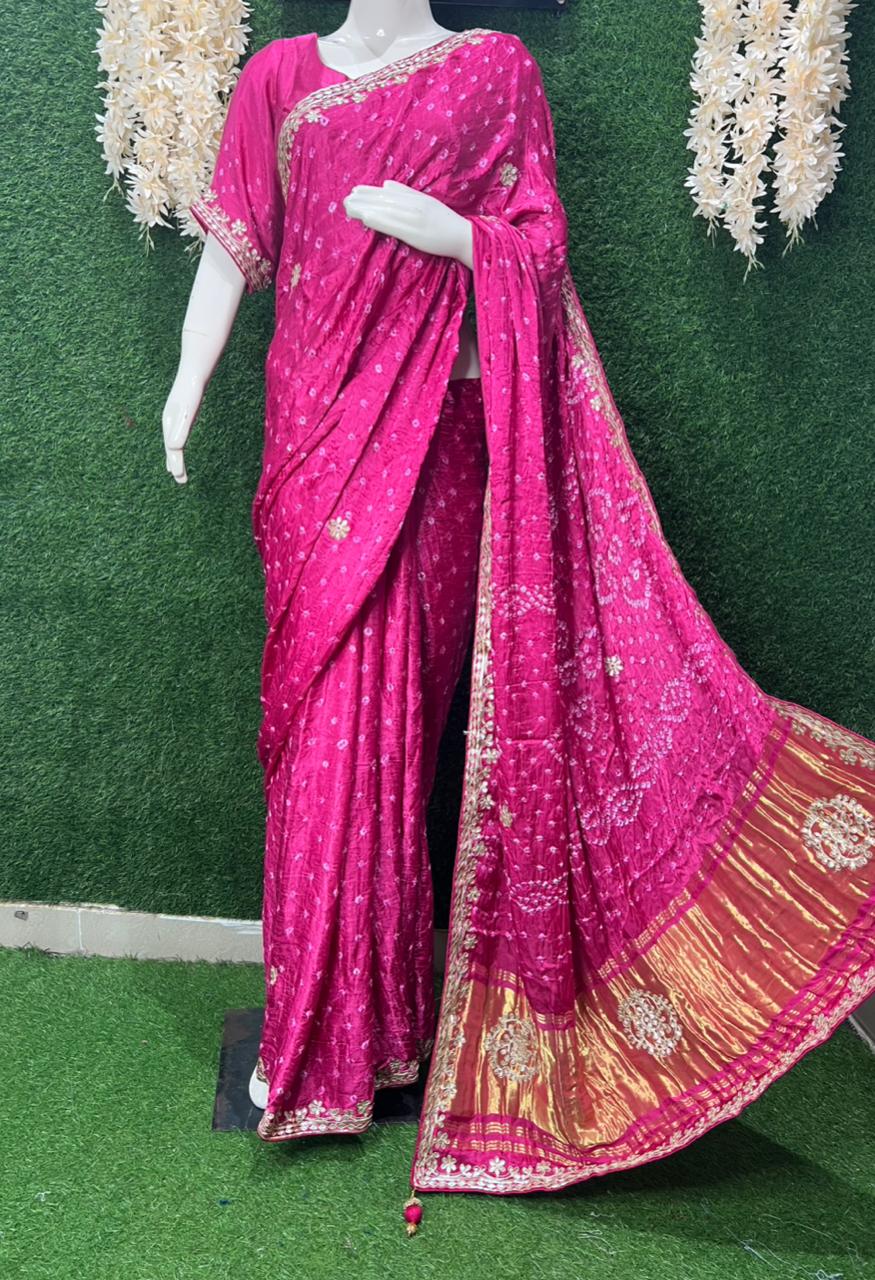 Bandhej Saree with Traditional Gota Patti Work