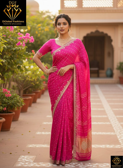 Bandhej Saree with Traditional Gota Patti Work