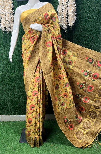 Banarasi Silk Floral Design Saree with Traditional Woven Motifs