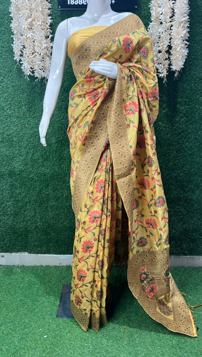 Banarasi Silk Floral Design Saree with Traditional Woven Motifs