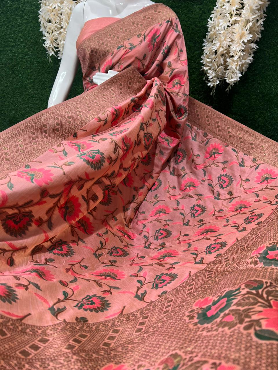 Banarasi Silk Floral Design Saree with Traditional Woven Motifs