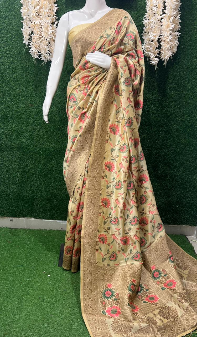 Banarasi Silk Floral Design Saree with Traditional Woven Motifs