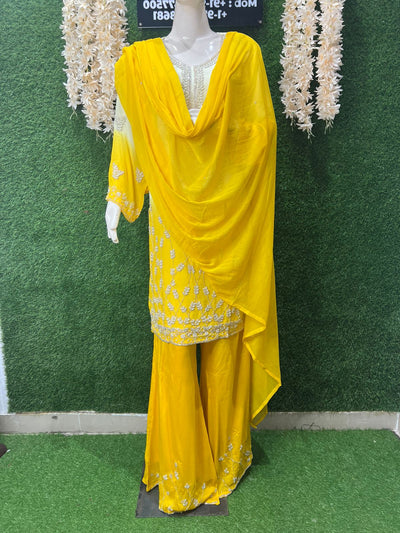 Ombré Crepe Kurta Sharara Suit Set with Sequin & Cutdana Hand Embroidery