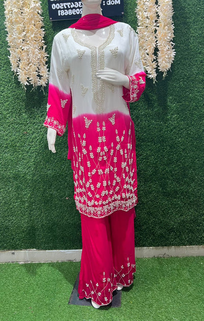 Ombré Crepe Kurta Sharara Suit Set with Sequin & Cutdana Hand Embroidery