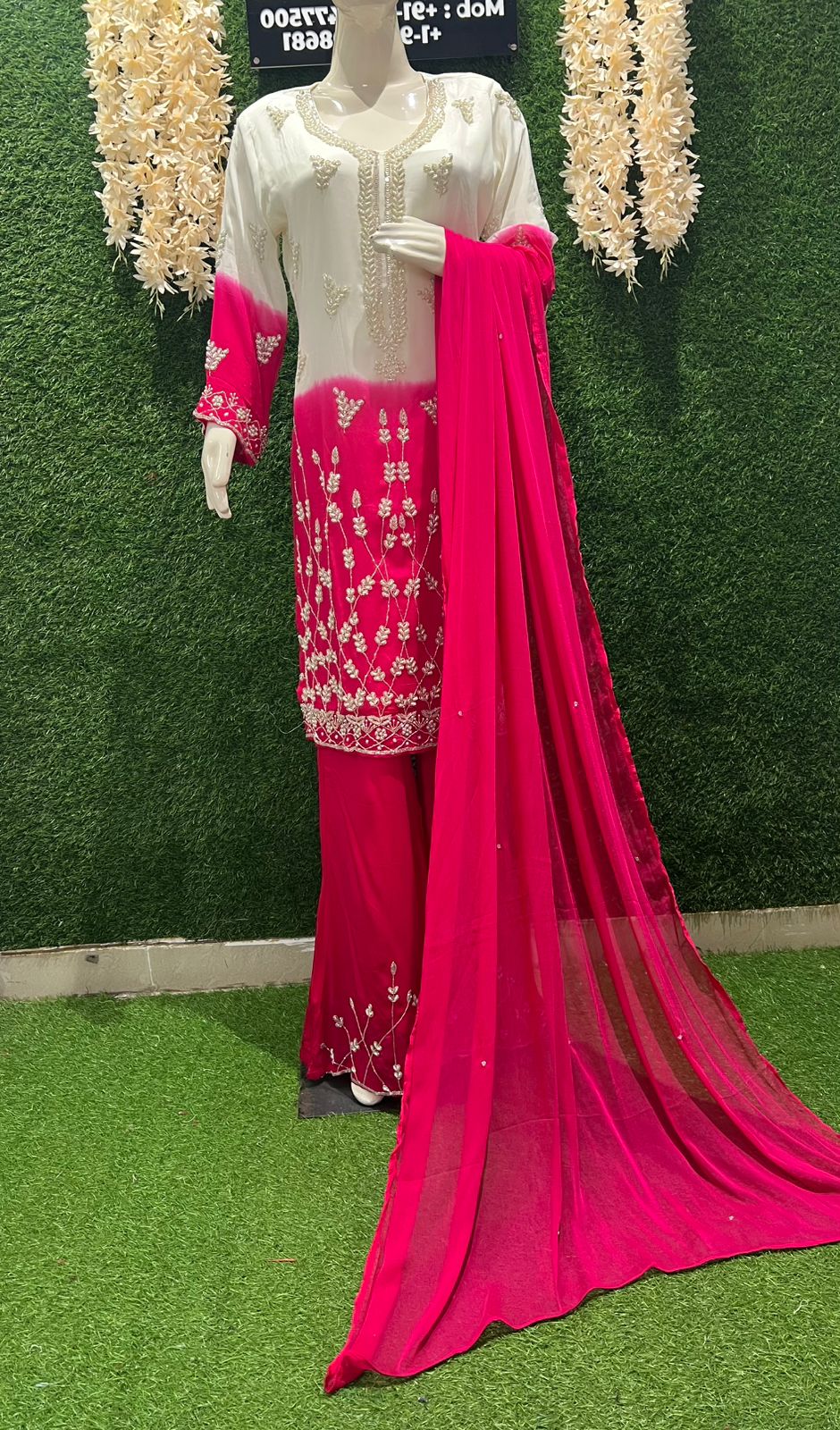 Ombré Crepe Kurta Sharara Suit Set with Sequin & Cutdana Hand Embroidery
