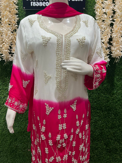 Ombré Crepe Kurta Sharara Suit Set with Sequin & Cutdana Hand Embroidery